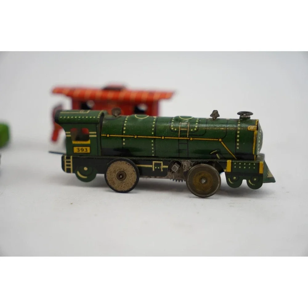 Vintage Tin‎ Toy Cars and Train Set Green Red Ranger Loco Japan